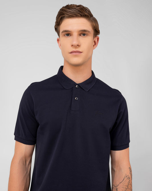 Mercerised Cotton Polo Shirt Pique Regular Fit Navy