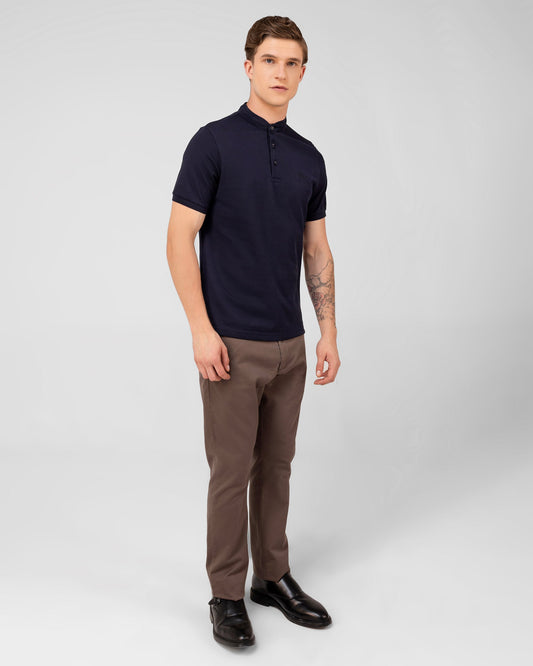 Mercerised Cotton Polo Shirt Pique Regular Fit Navy