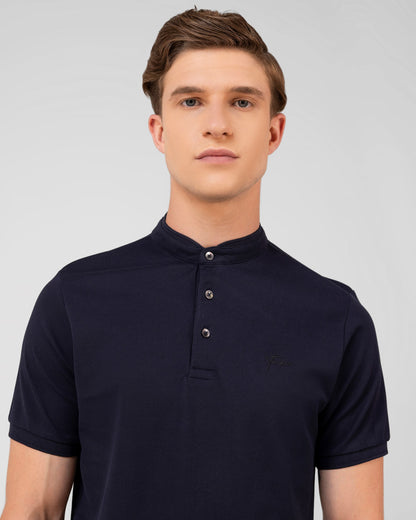 Mercerised Cotton Polo Shirt Pique Regular Fit Navy