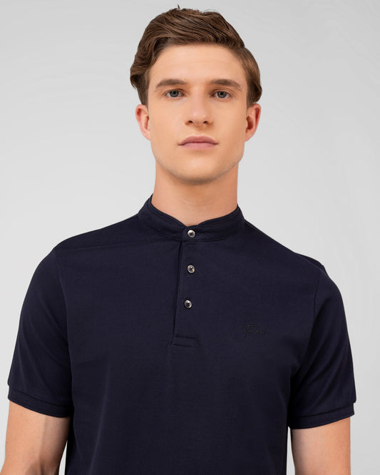 Mercerised Cotton Polo Shirt Pique Regular Fit Navy