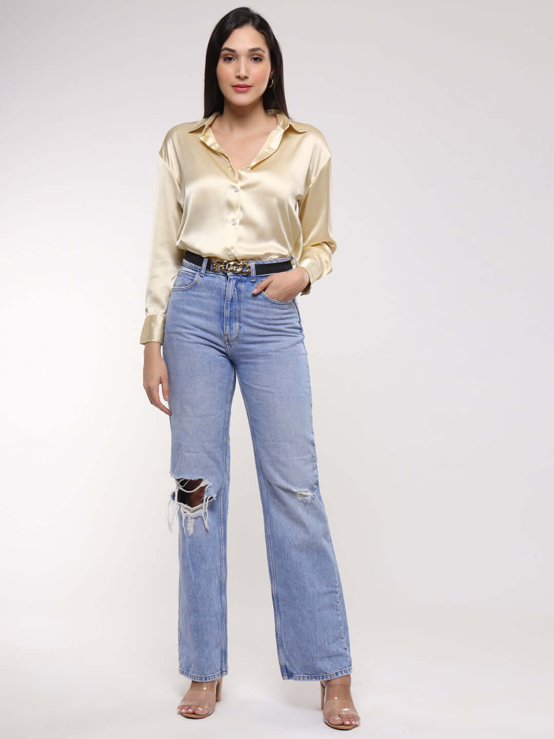 Buff Drop Shoulder Oversized Summer Satin Shirt