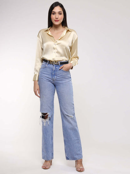 Buff Drop Shoulder Oversized Summer Satin Shirt