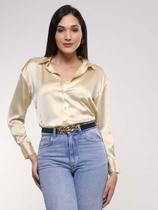 Buff Drop Shoulder Oversized Summer Satin Shirt