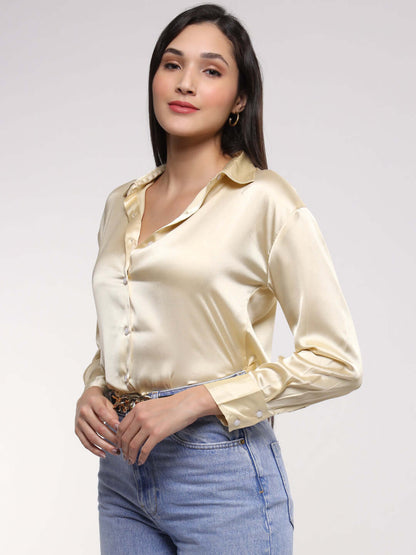 Buff Drop Shoulder Oversized Summer Satin Shirt