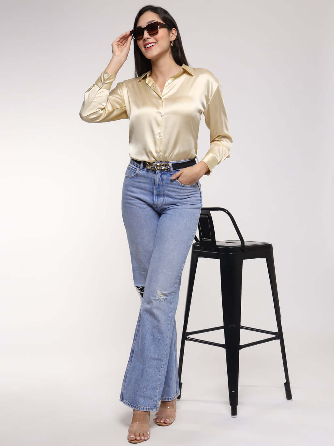 Buff Drop Shoulder Oversized Summer Satin Shirt