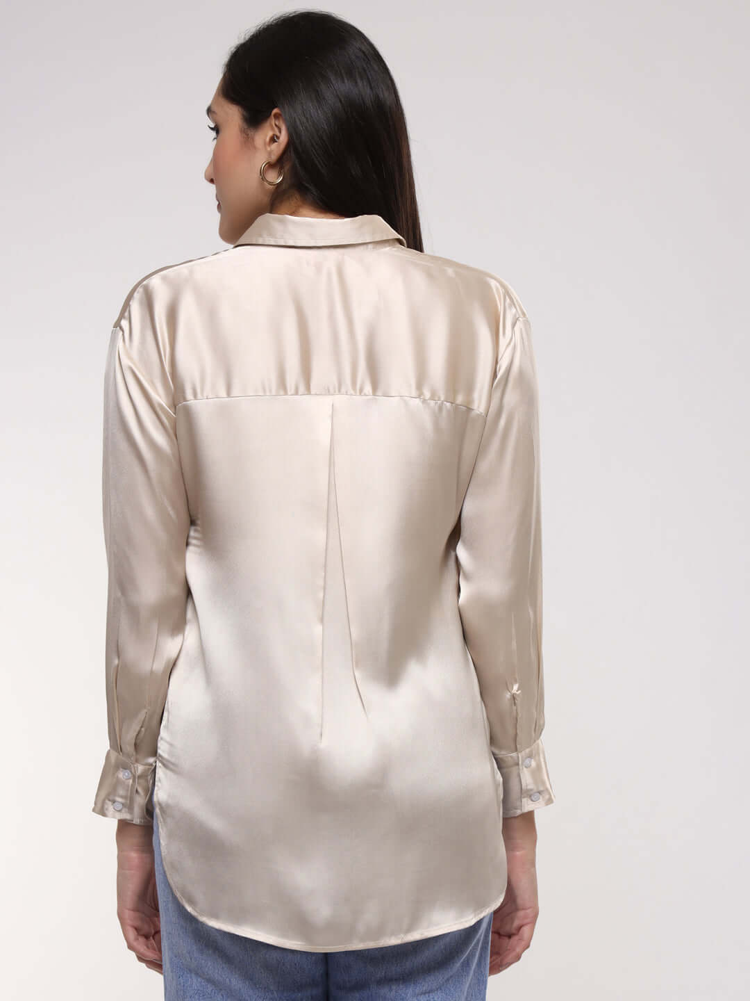 Champagne Drop Shoulder Oversized Summer Satin Shirt