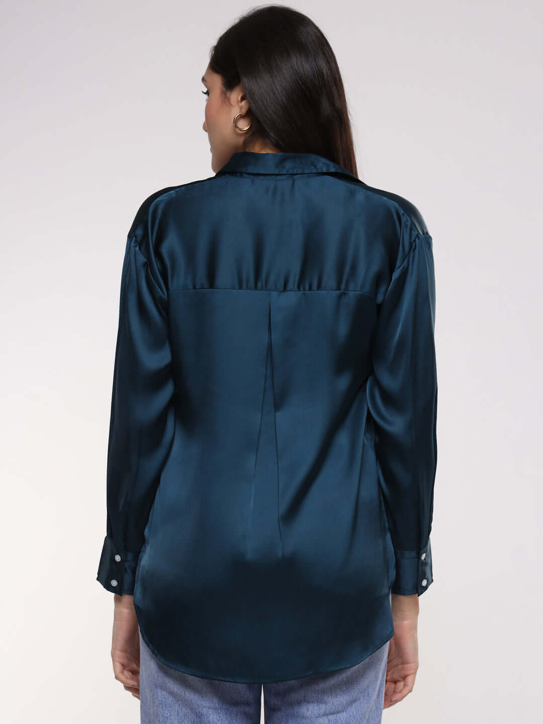 Deep Teal  Drop Shoulder Oversized Summer Satin Shirt