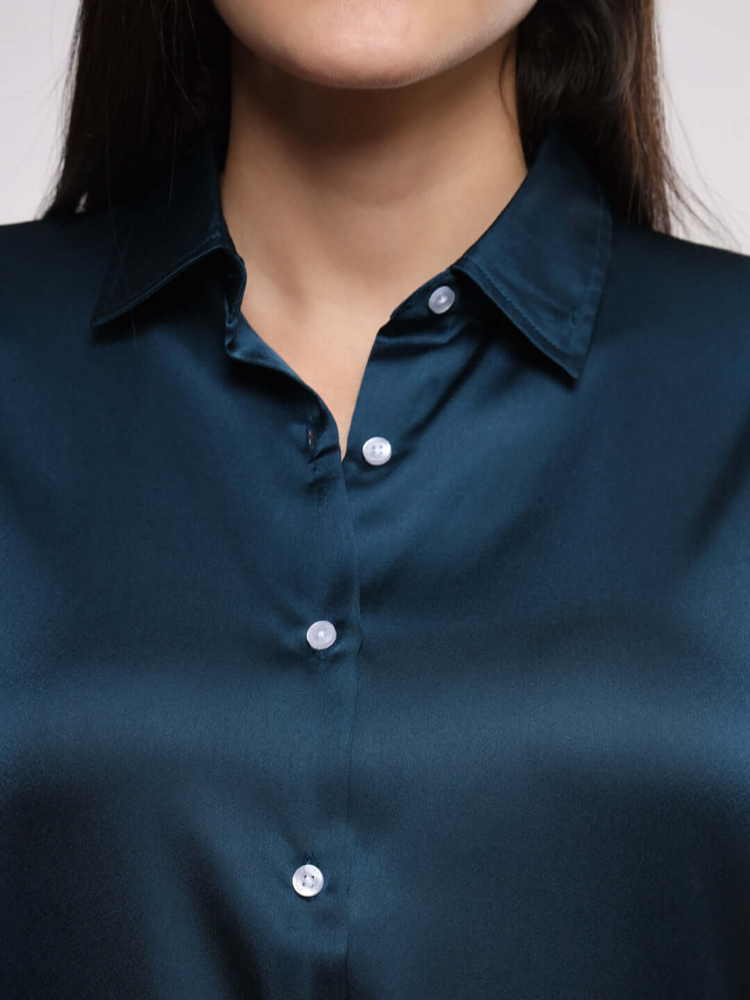 Deep Teal  Drop Shoulder Oversized Summer Satin Shirt