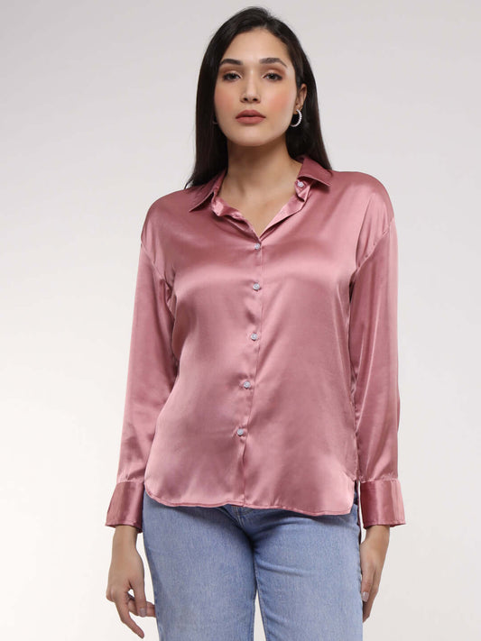 Blush Pink Drop Shoulder Oversized Summer Satin Shirt