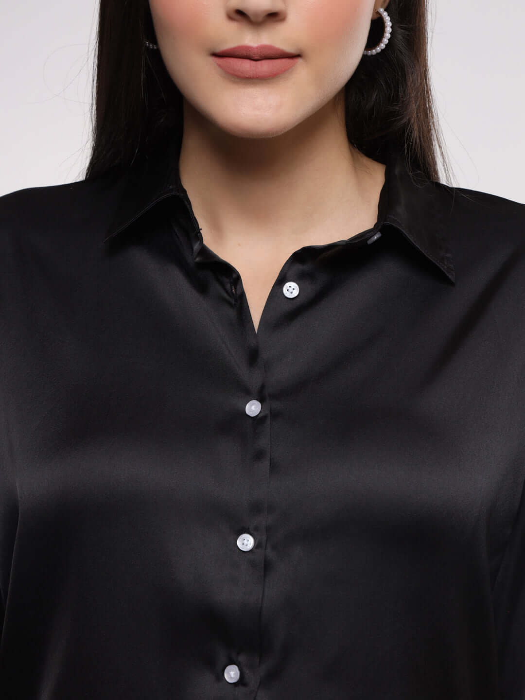 Black Drop Shoulder Oversized Summer Satin Shirt