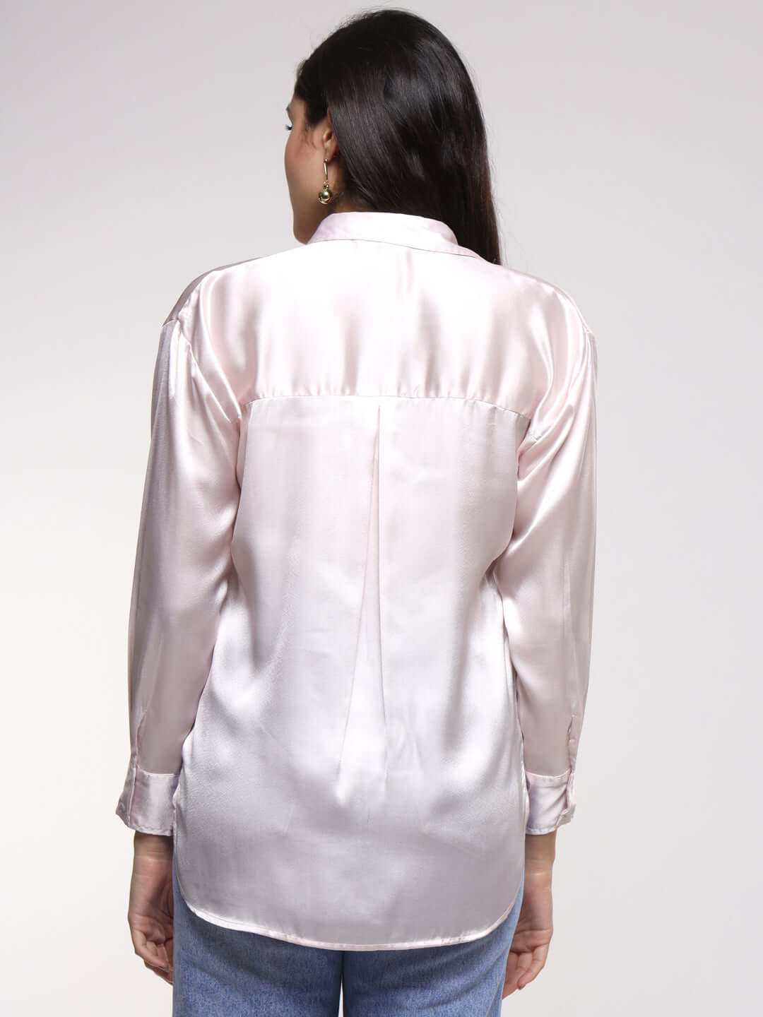 Baby Pink Drop Shoulder Oversized Summer Satin Shirt