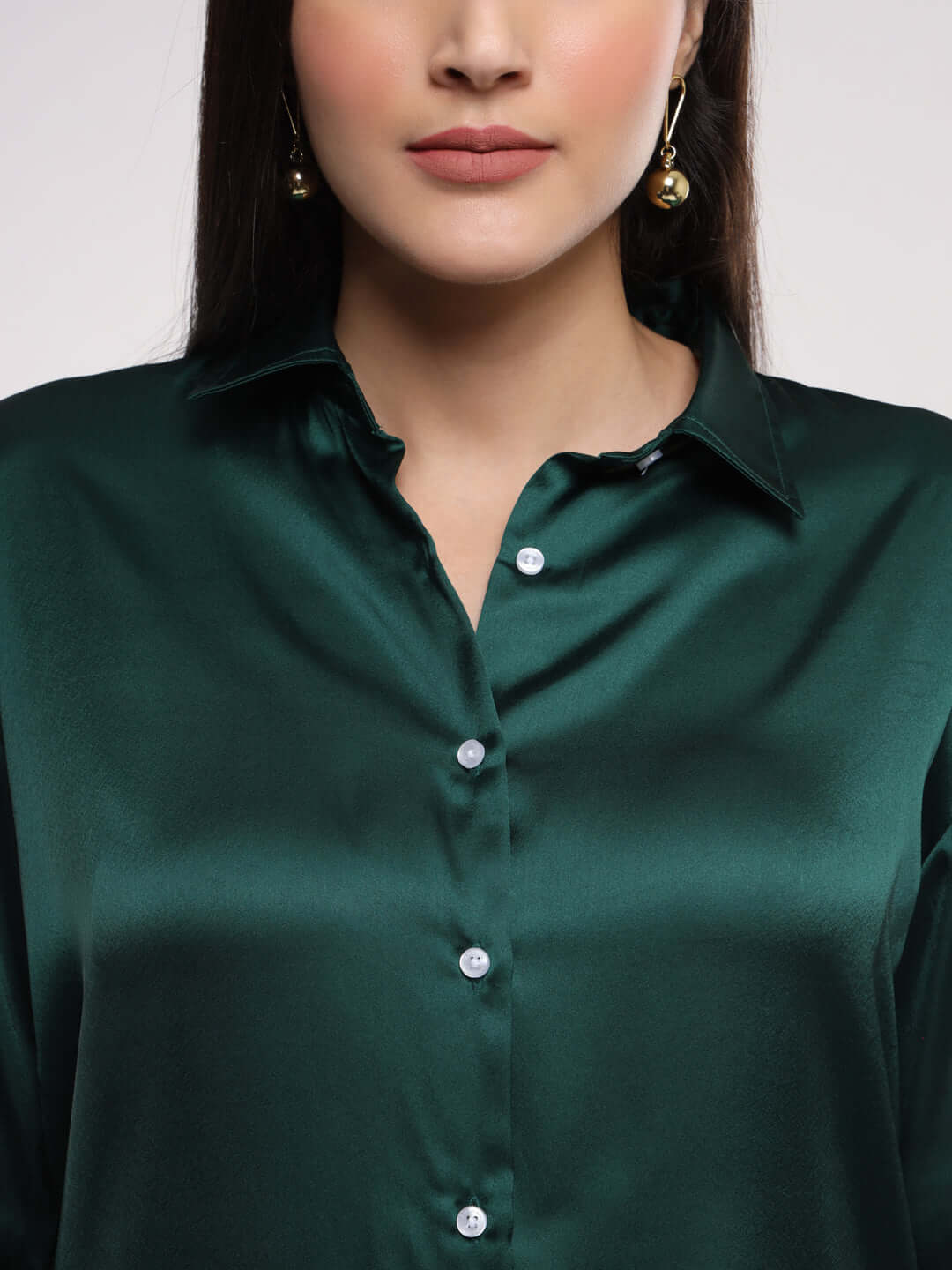Emerald Green Drop Shoulder Oversized Summer Satin Shirt