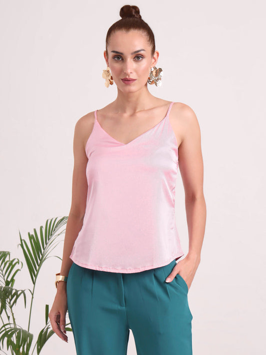 Women's European Satin V-Neck Sleeveless Top