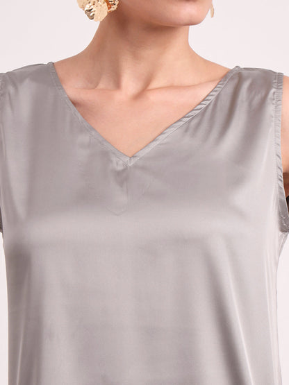 Women's European Satin V Neck Sleeveless Top