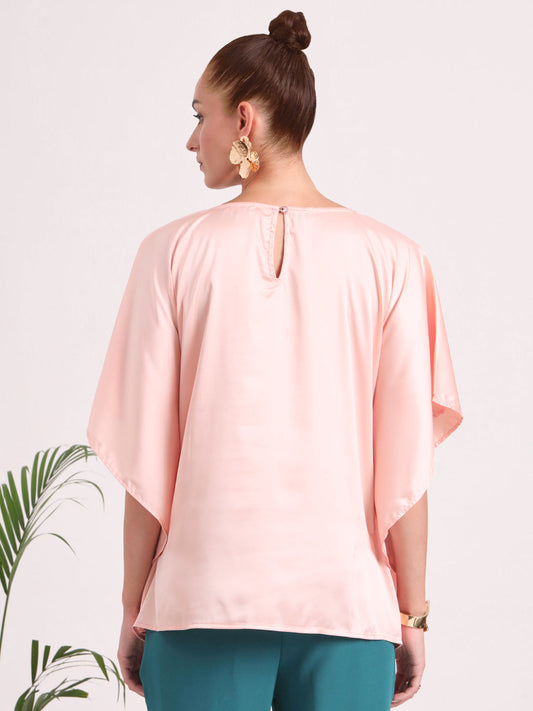 Women's European Satin Solid Baturing Sleeve Crepe