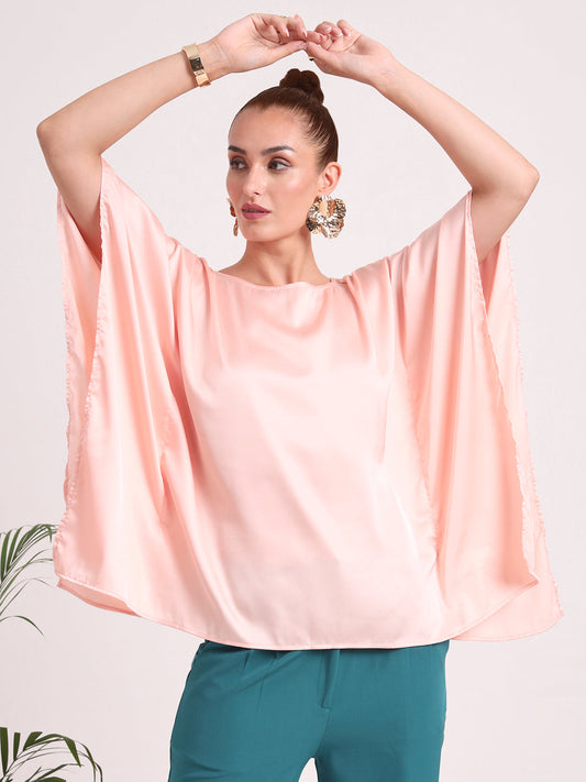 Women's European Satin Solid Baturing Sleeve Crepe
