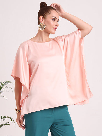Women's European Satin Solid Baturing Sleeve Crepe
