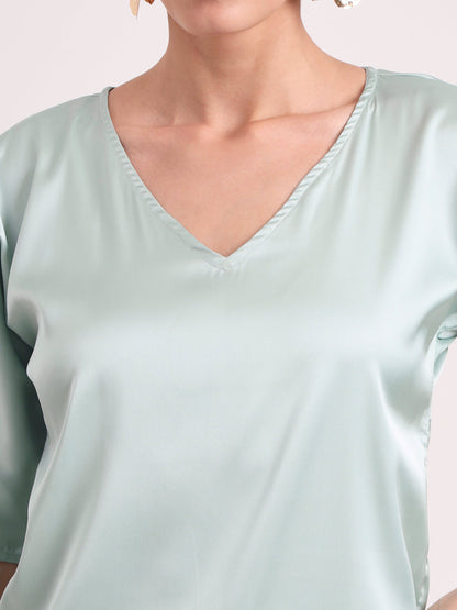 Women's  European Satin-Finish, V-Neck Top