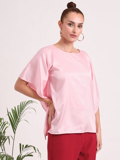 Women's European Satin Solid Baturing Sleeve Crepe