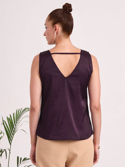 Women's European Satin V Neck Sleeveless Top