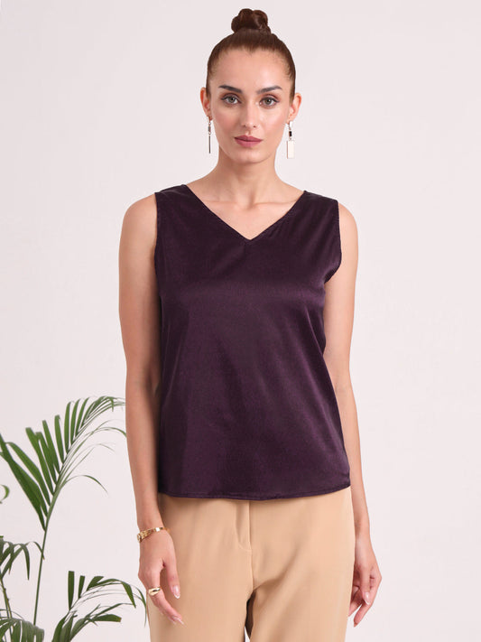Women's European Satin V Neck Sleeveless Top