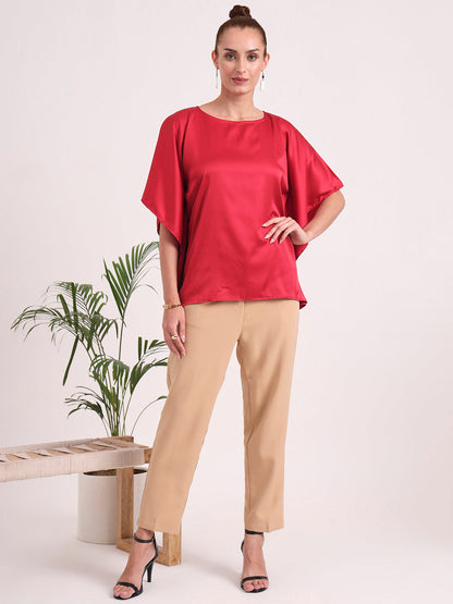 Women's European Satin Solid Baturing Sleeve Crepe
