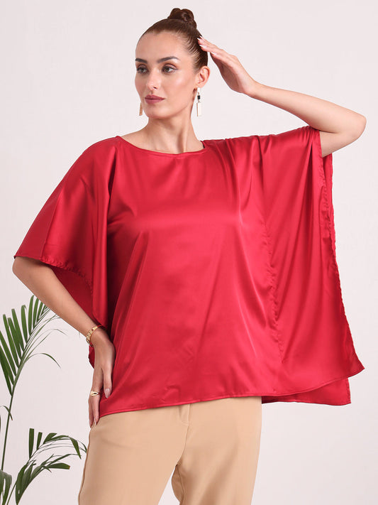 Women's European Satin Solid Baturing Sleeve Crepe
