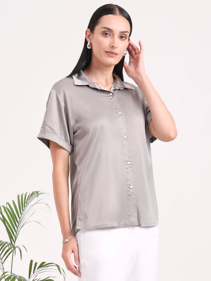 Women's Short Sleeve European Satin Shirt