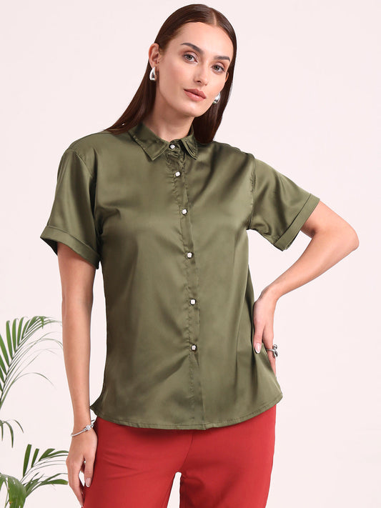 Women's Short Sleeve European Satin Shirt