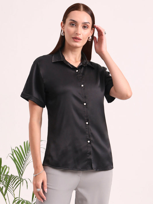 Women's Short Sleeve European Satin Shirt