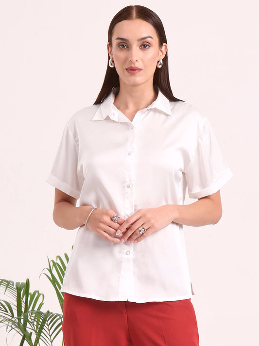 Women's Short Sleeve European Satin Shirt