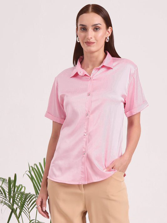 Women's Short Sleeve European Satin Shirt