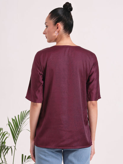 Women's  European Satin-Finish, V-Neck Top