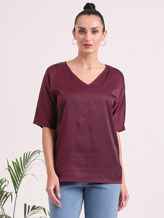 Women's  European Satin-Finish, V-Neck Top