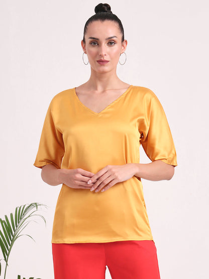 Women's  European Satin-Finish, V-Neck Top