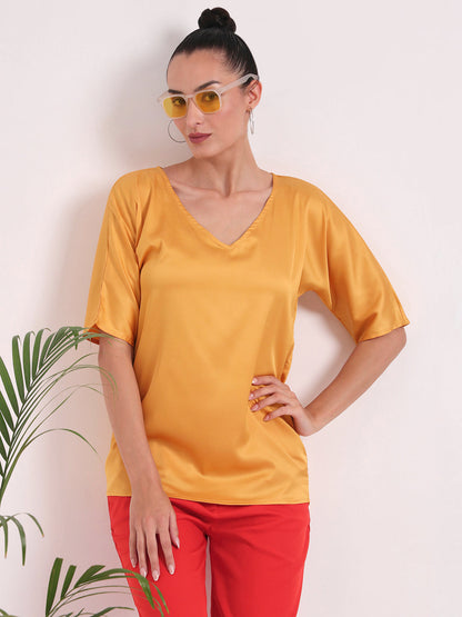 Women's  European Satin-Finish, V-Neck Top