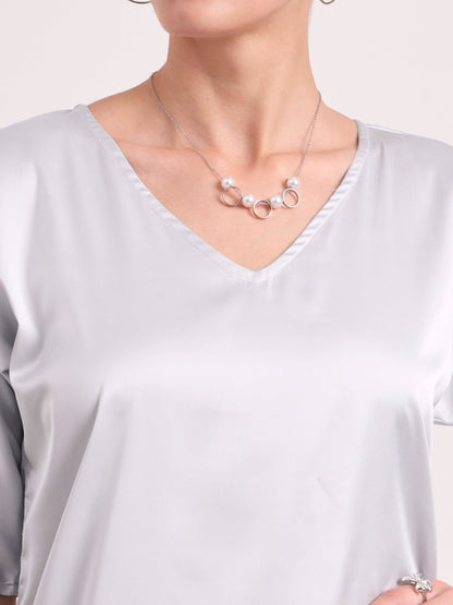Women's  European Satin-Finish, V-Neck Top