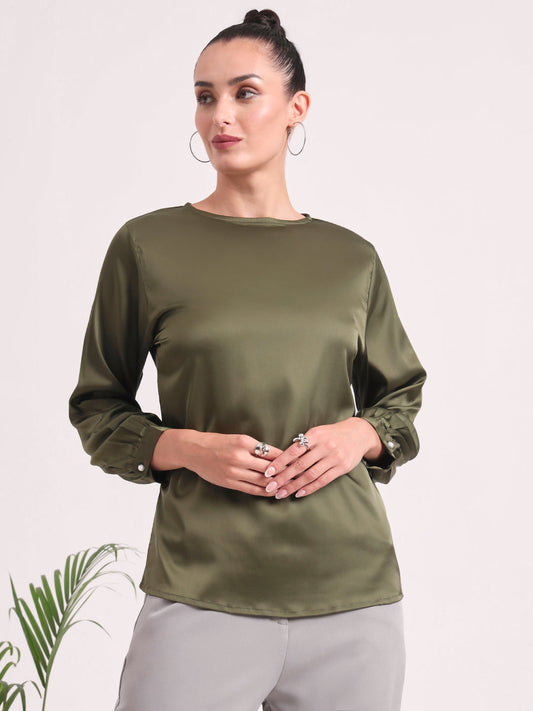 Women's European Satin Bishop Sleeves Top