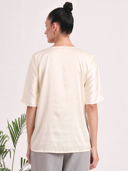 Women's  European Satin-Finish, V-Neck Top
