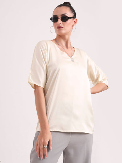 Women's  European Satin-Finish, V-Neck Top