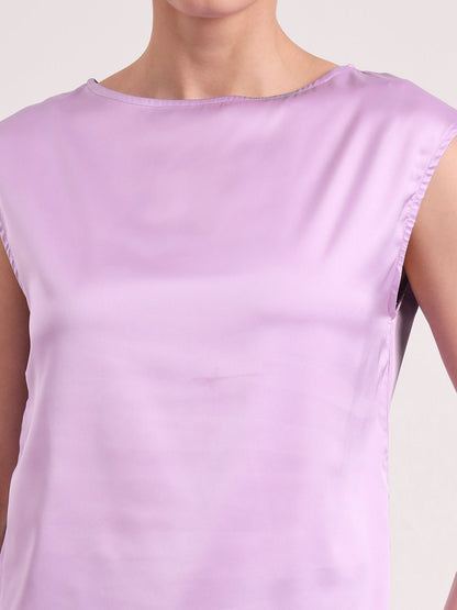 Women's European Satin Solid Crew Neck Top