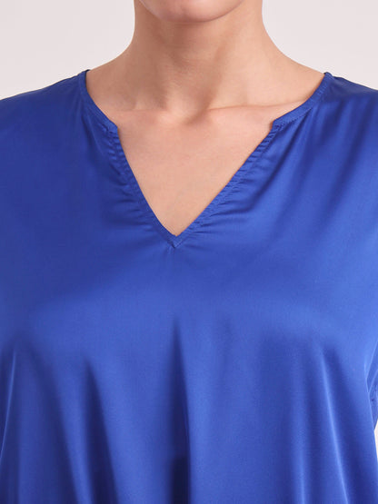 Women's European Satin V Neck Long Sleeve Top