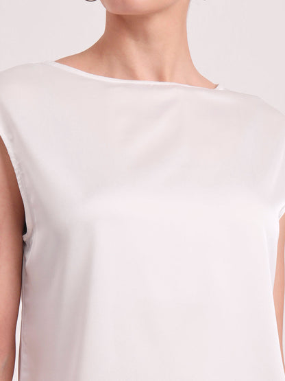 Women's European Satin Solid Crew Neck Top