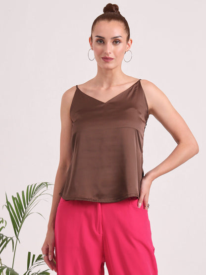 Women's European Satin V-Neck Sleeveless Top