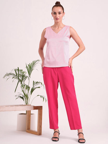 Women's European Satin V Neck Sleeveless Top