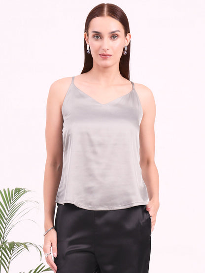 Women's European Satin V-Neck Sleeveless Top