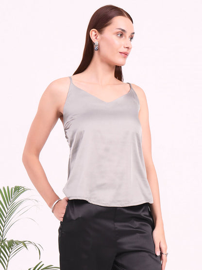 Women's European Satin V-Neck Sleeveless Top