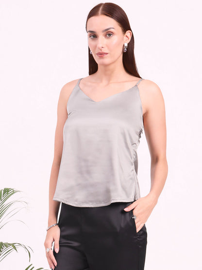 Women's European Satin V-Neck Sleeveless Top