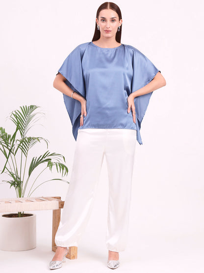 Women's European Satin Solid Baturing Sleeve Crepe