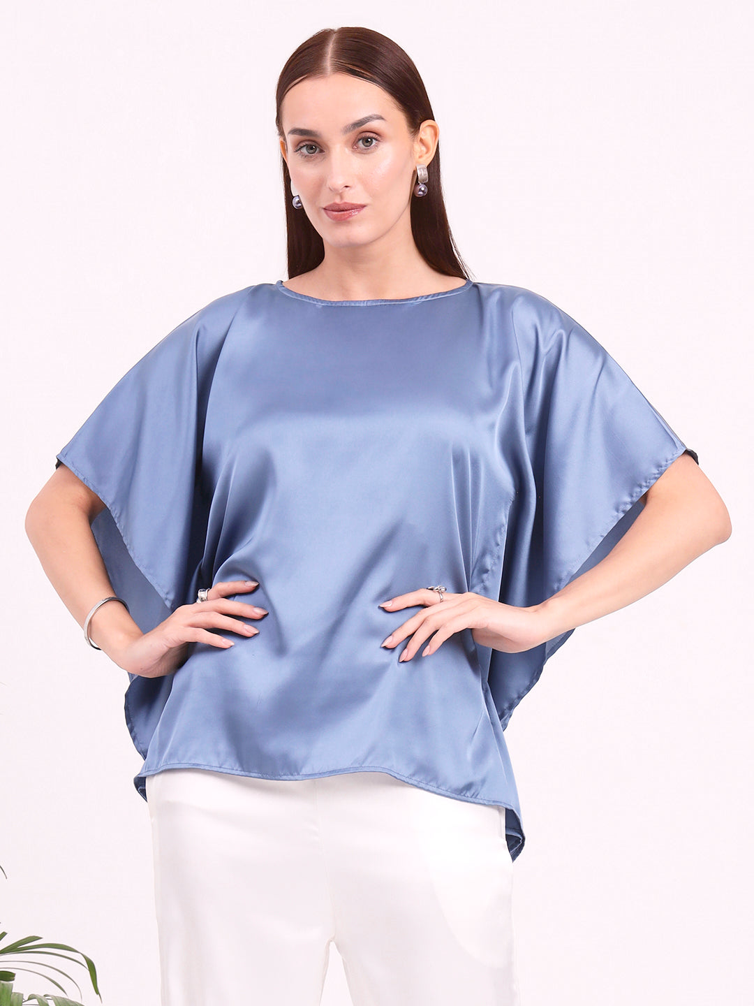 Women's European Satin Solid Baturing Sleeve Crepe